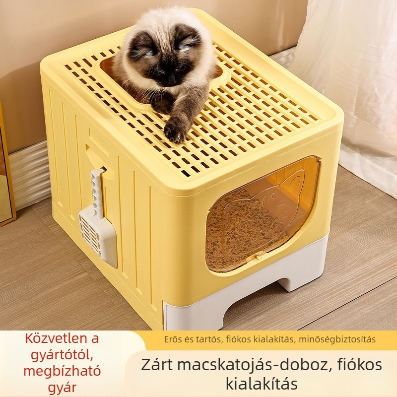 Baotai zárt műanyag macskaalmotálca, fiókos kialakítás, szagkontroll, fröcskölés elleni védelem, PP anyag