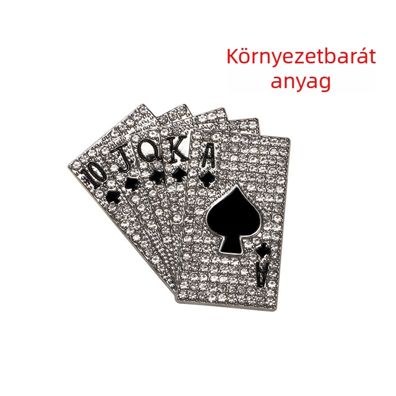 Kitűző - játékkártya mintázatú, cinkötvözet, gyémántvágott, szám formájú, dekoratív divat kiegészítő