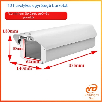 Kültéri megfigyelő kamera alumínium ötvözetből készült védőburkolat, négyszögletes ház; tartozékok: pajzs és gömbfedél