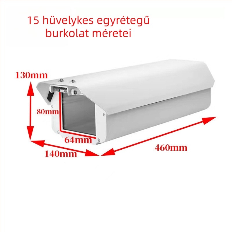 Kültéri megfigyelő kamera alumínium ötvözetből készült védőburkolat, négyszögletes ház; tartozékok: pajzs és gömbfedél
