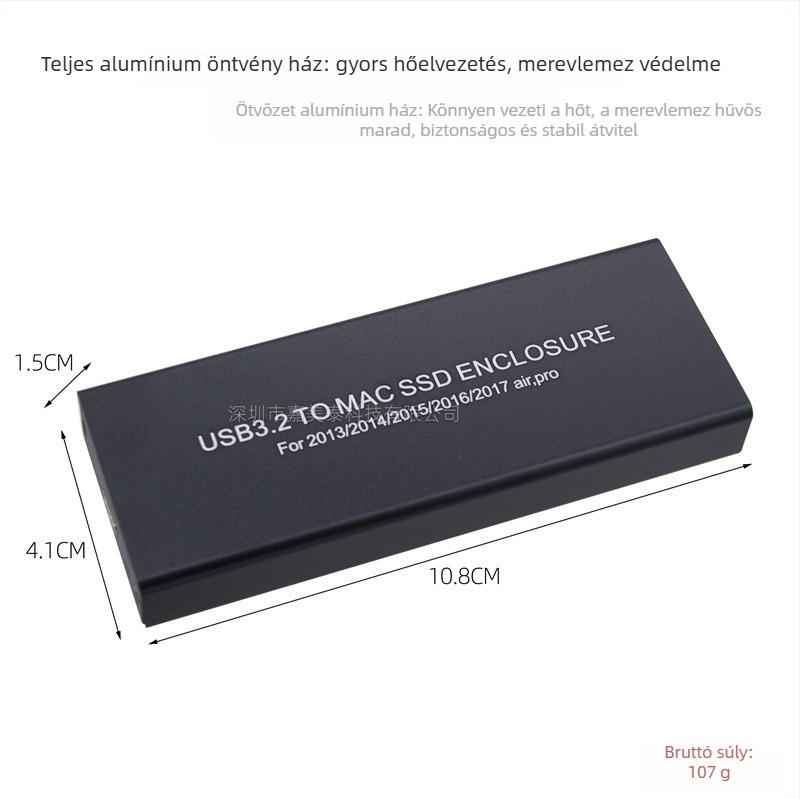 SSD tok MacBook Pro/Air 2013–2016-hoz, USB 3.2 Type-C, alumínium ötvözet ház, támogatja a 4 TB-ig, modell MCA7116