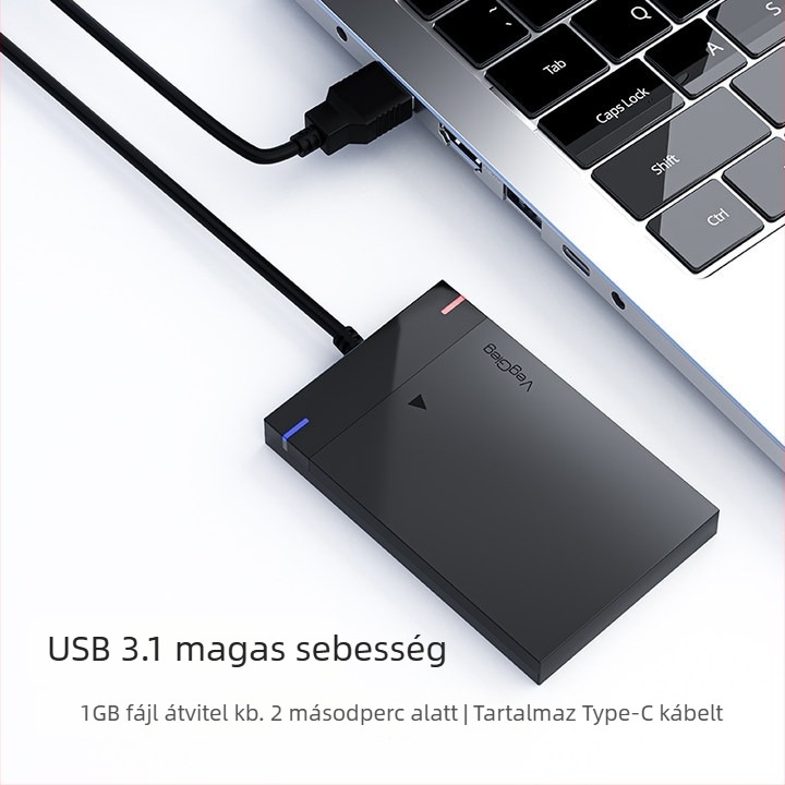 M.2 SSD külső ház USB 3.1 Gen2 Type-C, kettős protokoll, 10 Gbps, alumínium ötvözet, 8 TB-ig