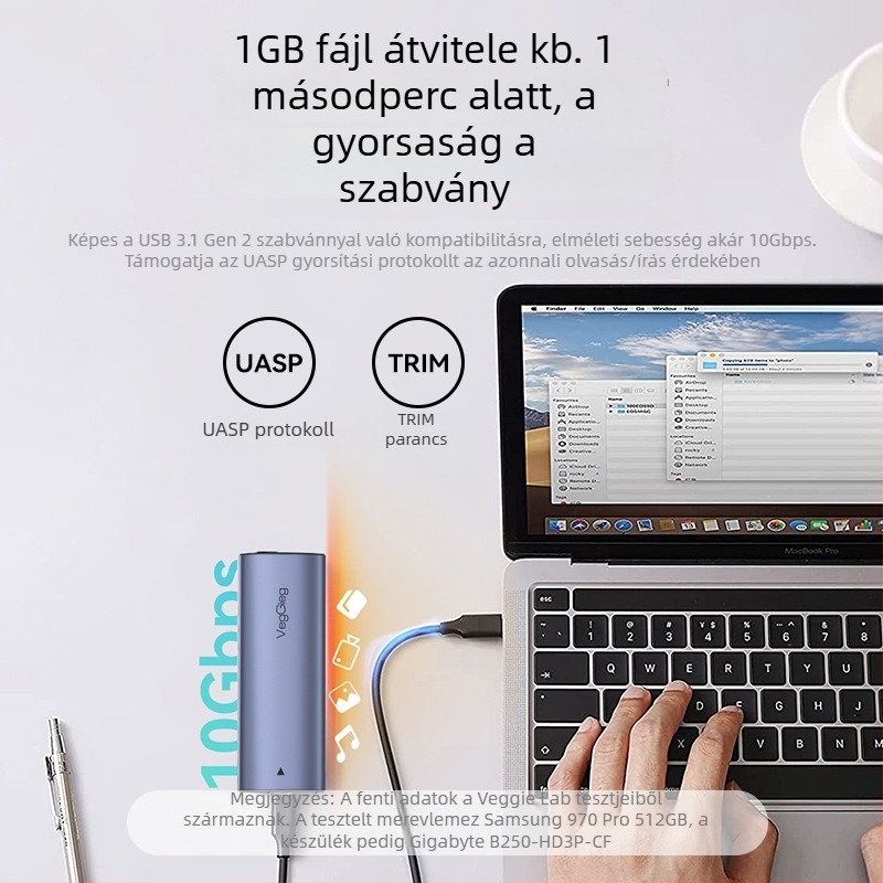 M.2 SSD külső ház USB 3.1 Gen2 Type-C, kettős protokoll, 10 Gbps, alumínium ötvözet, 8 TB-ig