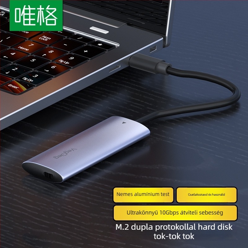 M.2 SSD külső ház USB 3.1 Gen2 Type-C, kettős protokoll, 10 Gbps, alumínium ötvözet, 8 TB-ig