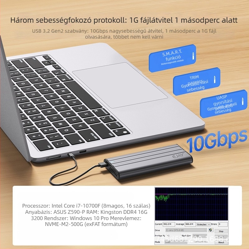 M.2 NVMe NGFF SSD tok By-m201, alumínium ötvözet, 10Gbps, támogatja akár 8TB-ig