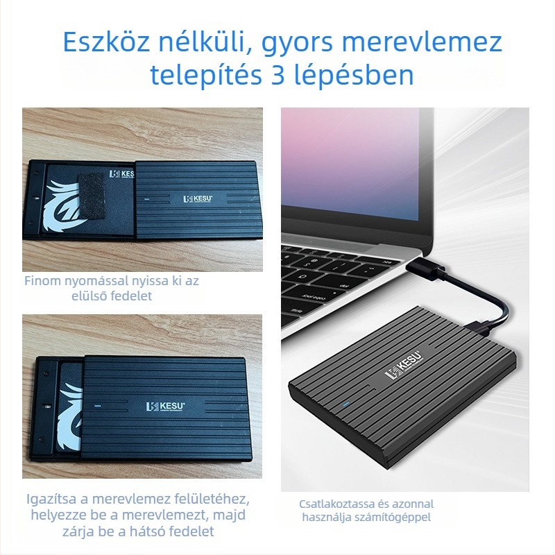 Külső SATA merevlemez tok USB-C-vel, ABS ház, RGB LED kijelző, modell K3-B