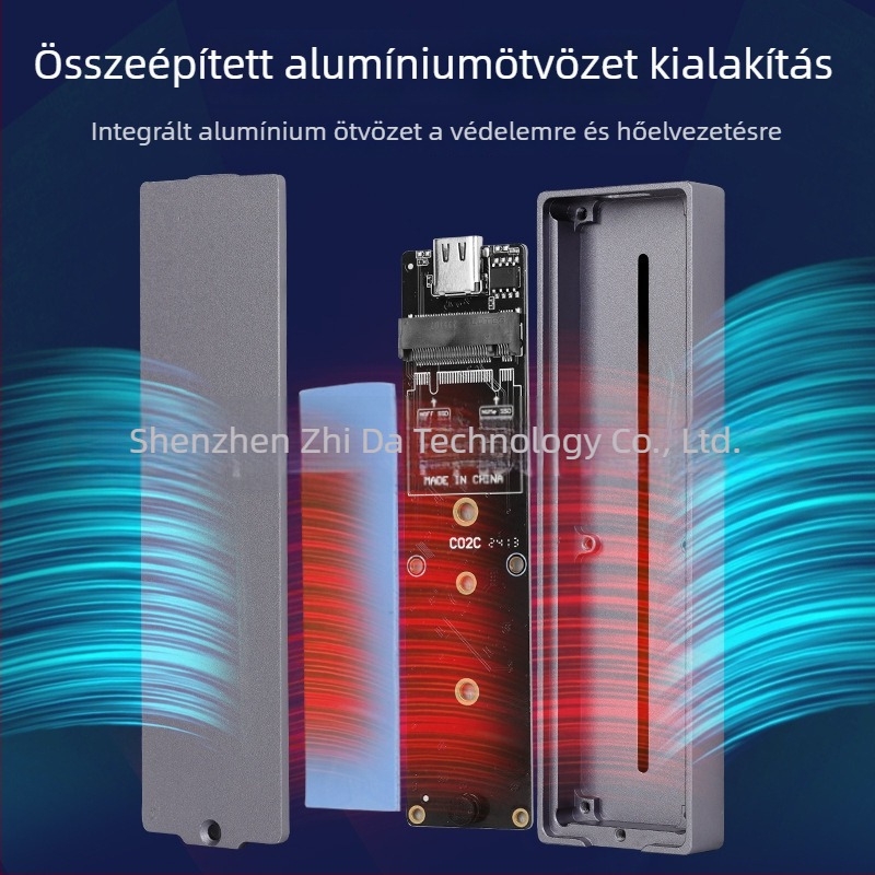 M.2 SSD külső, alumínium ötvözet, USB 3.1, kettős protokoll, 2 TB támogatás