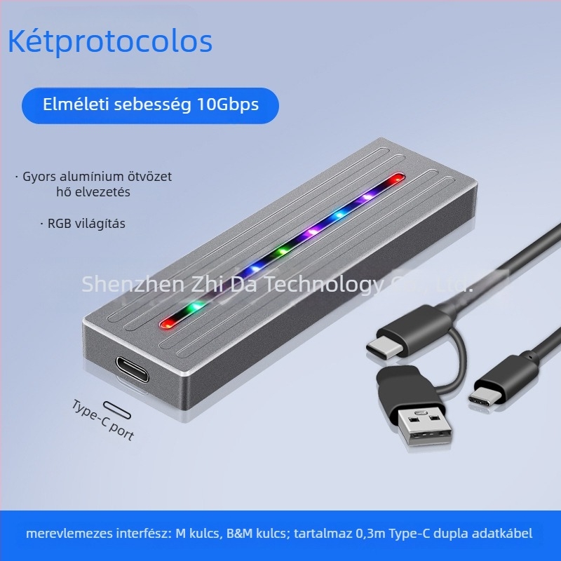 M.2 SSD külső, alumínium ötvözet, USB 3.1, kettős protokoll, 2 TB támogatás