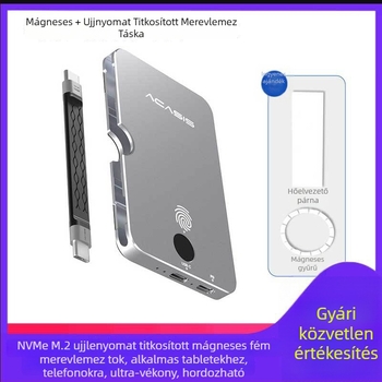 M.2 ujjlenyomat-kriptált merevlemez tok USB-vel (alumínium, akár 8TB-ig)