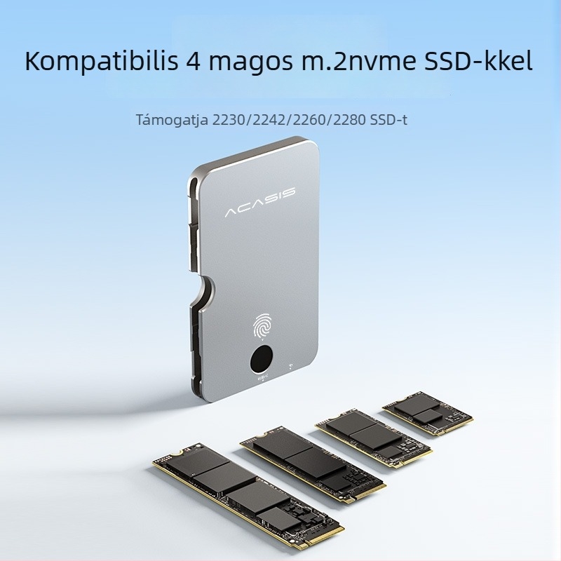 M.2 ujjlenyomat-kriptált merevlemez tok USB-vel (alumínium, akár 8TB-ig)