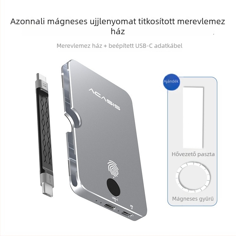 M.2 ujjlenyomat-kriptált merevlemez tok USB-vel (alumínium, akár 8TB-ig)