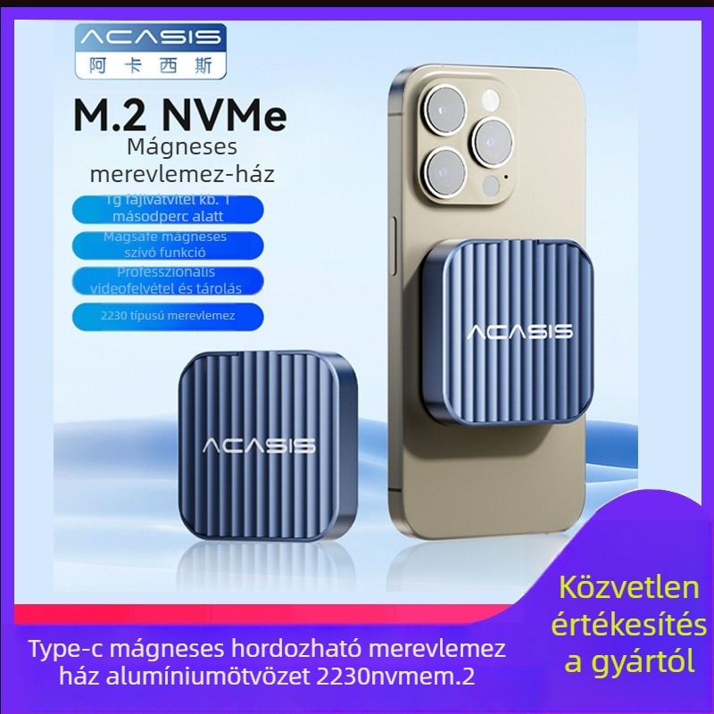 M.2 ujjlenyomat-kriptált merevlemez tok USB-vel (alumínium, akár 8TB-ig)