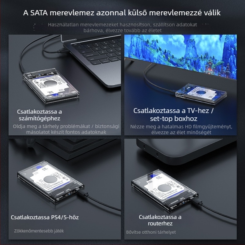 2,5 hüvelykes USB 3.1 SSD/HDD külső tok – szerszámmentes push-pull kialakítás, támogatás 6 TB-ig, modell YC-C9