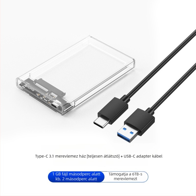 2,5 hüvelykes USB 3.1 SSD/HDD külső tok – szerszámmentes push-pull kialakítás, támogatás 6 TB-ig, modell YC-C9