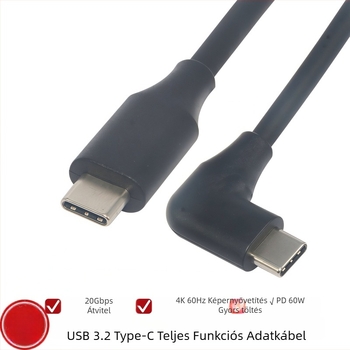 L-alakú USB-C 3.2 Gen2 adatkábel, két végű csatlakozóval, PD gyors töltés, 4K kijelző támogatás