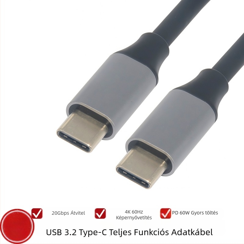 L-alakú USB-C 3.2 Gen2 adatkábel, két végű csatlakozóval, PD gyors töltés, 4K kijelző támogatás