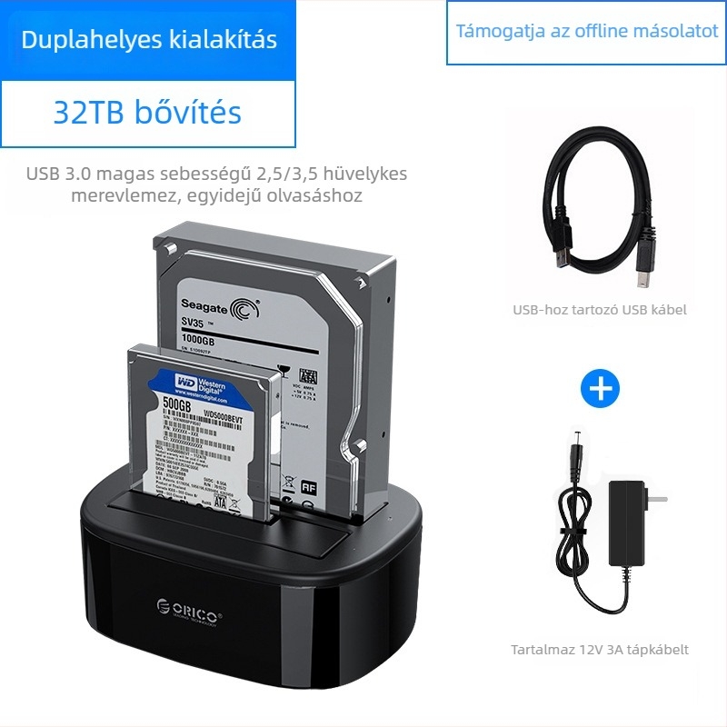 Orico külső merevlemez tok, hordozható, offline másolási funkcióval és többlemezes bázissal