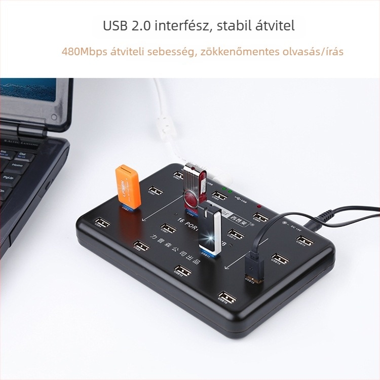 A-100 16-port USB 2.0 hub külső tápellátással, 480 Mbps