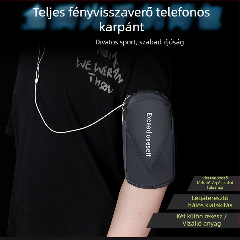 Futáshoz való telefon-karos táska, vízálló anyagból, univerzális karöv, Meige Yan márka, nyomtatott logóval, uniszex