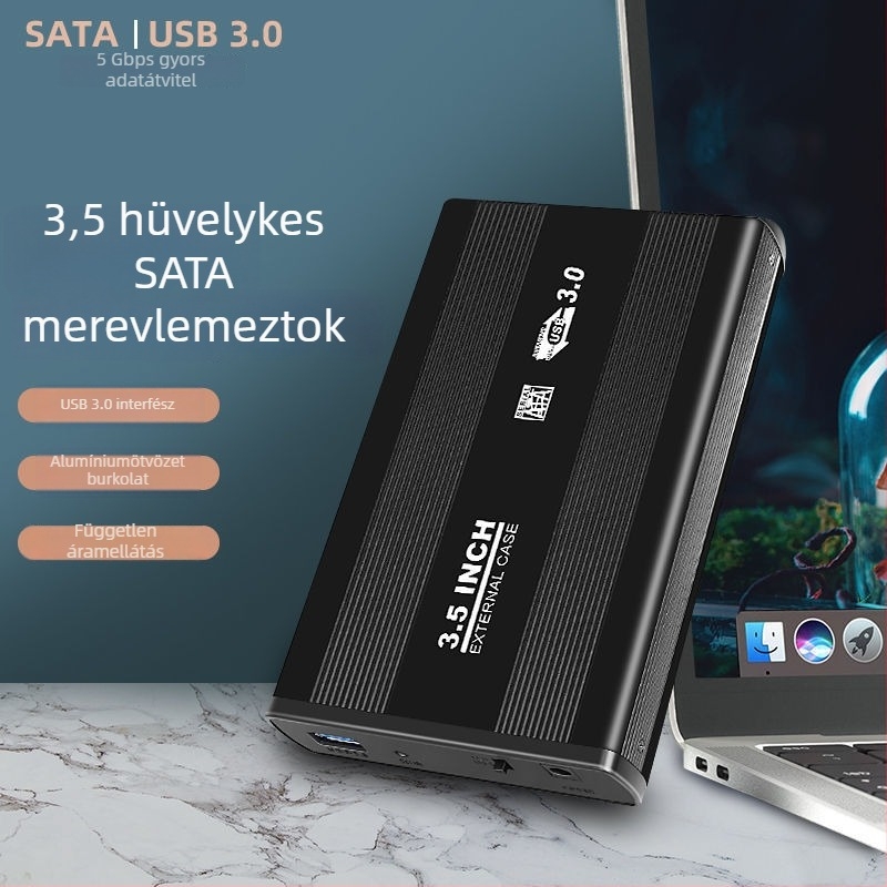 Külső merevlemez-ház, alumíniumötvözet, USB 3.0 csatlakozó, kompatibilis asztali és noteszgép HDD-kkel