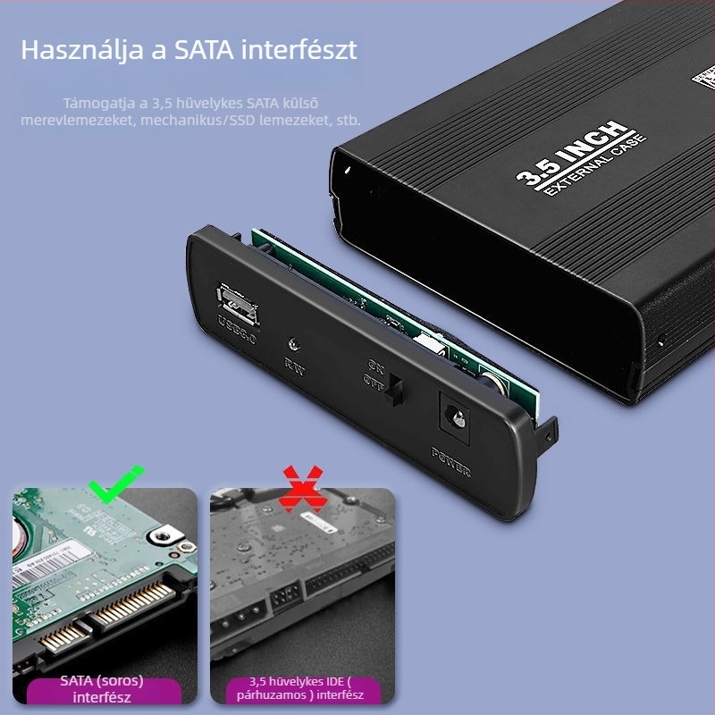 Külső merevlemez-ház, alumíniumötvözet, USB 3.0 csatlakozó, kompatibilis asztali és noteszgép HDD-kkel