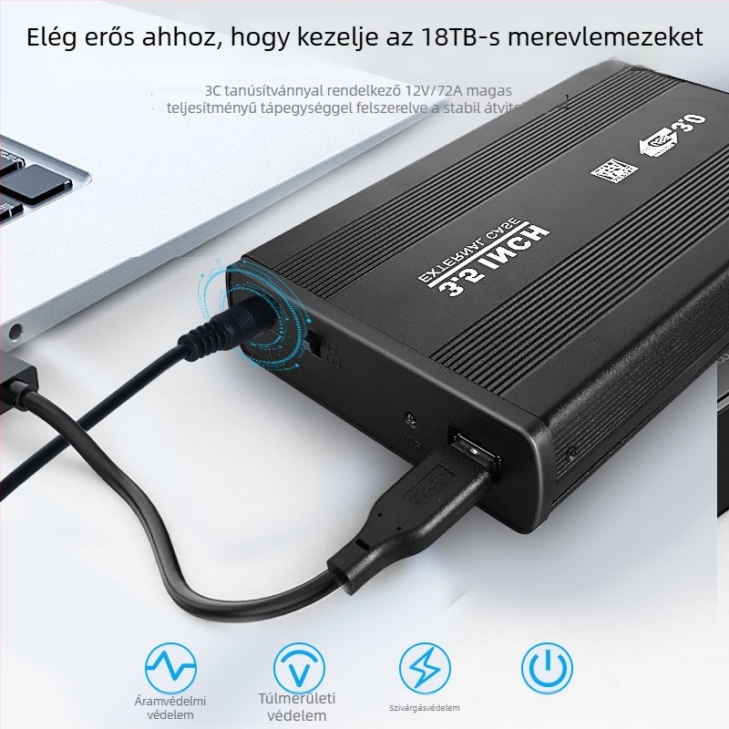 Külső merevlemez-ház, alumíniumötvözet, USB 3.0 csatlakozó, kompatibilis asztali és noteszgép HDD-kkel