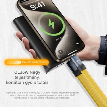 USB 3.2-től Type-C-ig adatkábel, szilikonból készült fonott hosszabbító, 0.5–1 m, 36W max teljesítmény, egyfejű csatlakozó