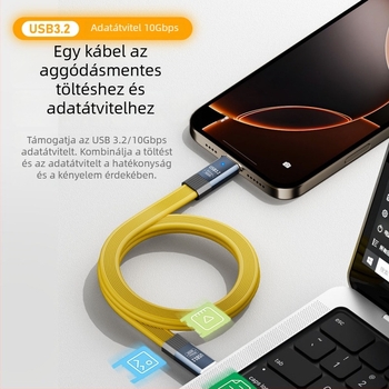 USB 3.2-től Type-C-ig adatkábel, szilikonból készült fonott hosszabbító, 0.5–1 m, 36W max teljesítmény, egyfejű csatlakozó