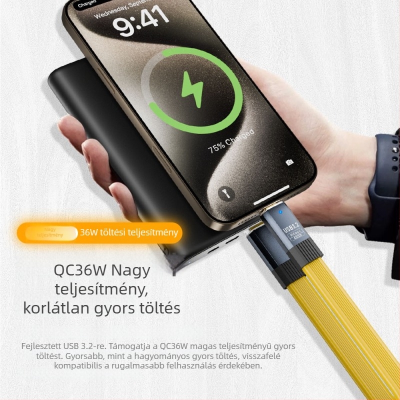 USB 3.2-től Type-C-ig adatkábel, szilikonból készült fonott hosszabbító, 0.5–1 m, 36W max teljesítmény, egyfejű csatlakozó