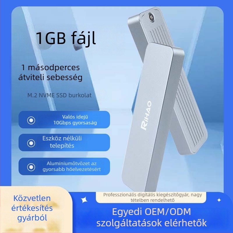 Rihao R10 M.2 NVMe SSD ház, alumíniumötvözet, támogatja a 4TB-ot, 10Gbps átviteli sebesség