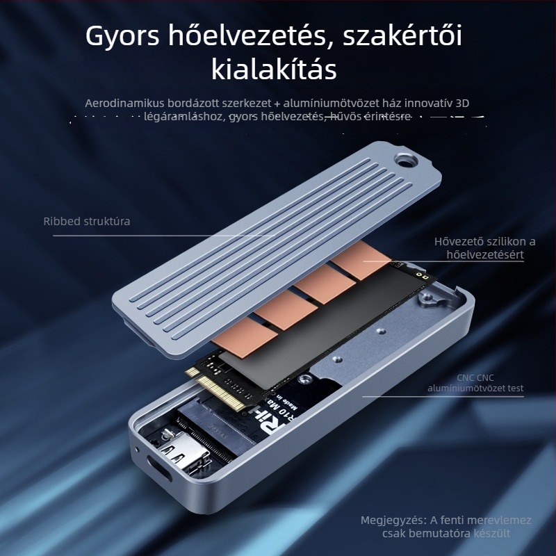 Rihao R10 M.2 NVMe SSD ház, alumíniumötvözet, támogatja a 4TB-ot, 10Gbps átviteli sebesség