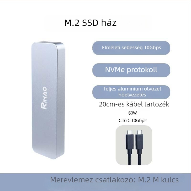 Rihao R10 M.2 NVMe SSD ház, alumíniumötvözet, támogatja a 4TB-ot, 10Gbps átviteli sebesség