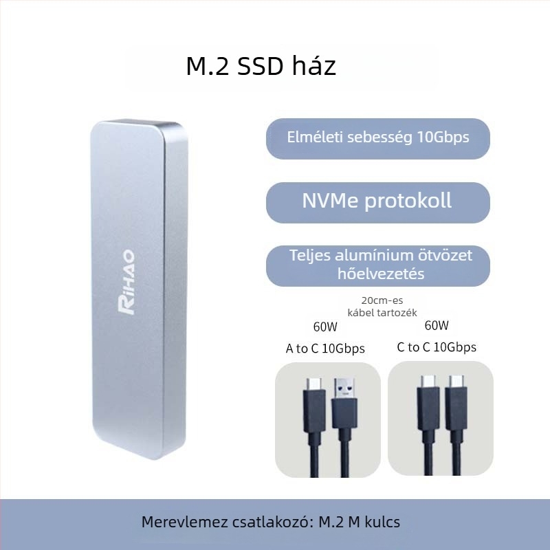Rihao R10 M.2 NVMe SSD ház, alumíniumötvözet, támogatja a 4TB-ot, 10Gbps átviteli sebesség