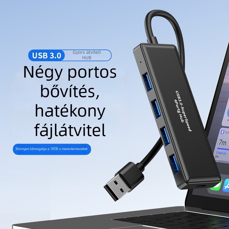 USB 3.0 hub, 4-portos, 5 Gbps átviteli sebesség, külső tápegységgel, modell H-306