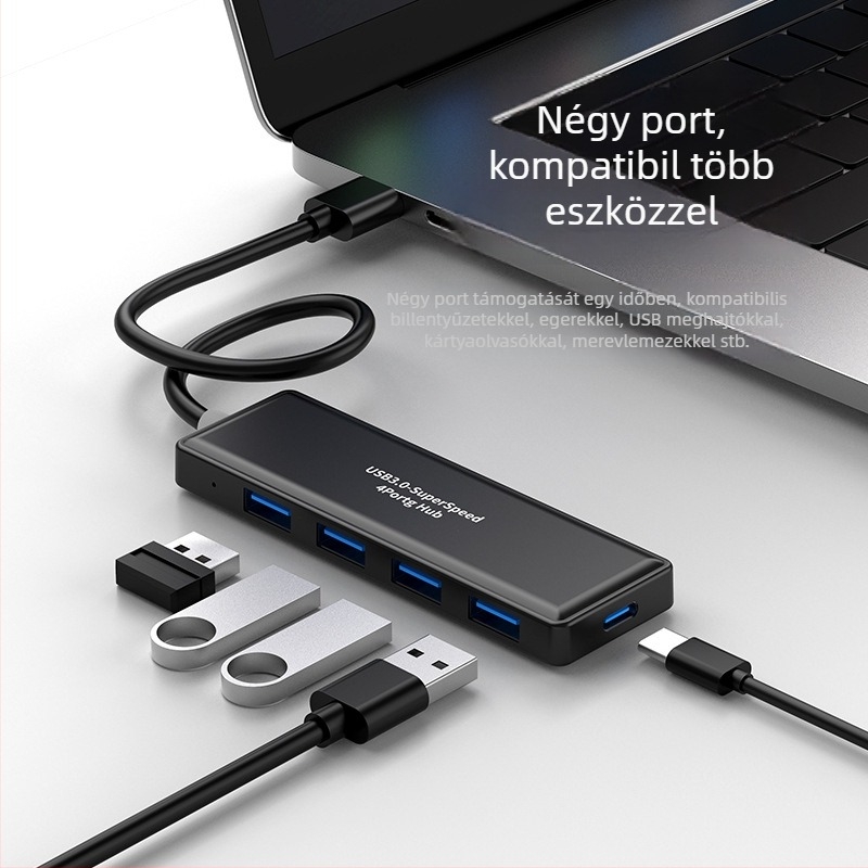 USB 3.0 hub, 4-portos, 5 Gbps átviteli sebesség, külső tápegységgel, modell H-306