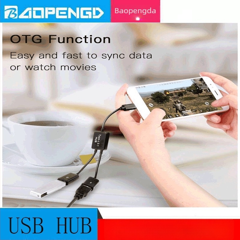 USB-C OTG hub 2-portos elosztóval, USB 2.0, 480 Mbps, Modell BPD-01