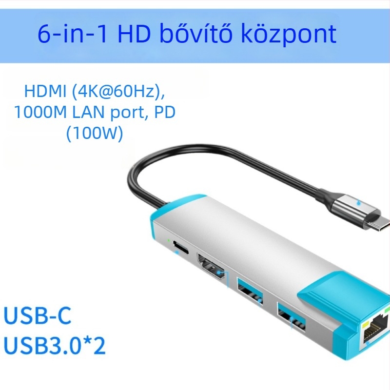 Dokkolóállomás USB hubbal és gigabites Ethernet porttal – USB-C interfész, 10 Gbps, külső tápegység, 25 cm kábel, 1–3 kimeneti port