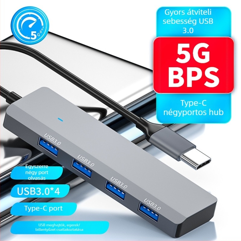Liypop USB-C 4-portos USB 3.0 hub laptopokhoz, 5 Gbps, külső táp nélkül