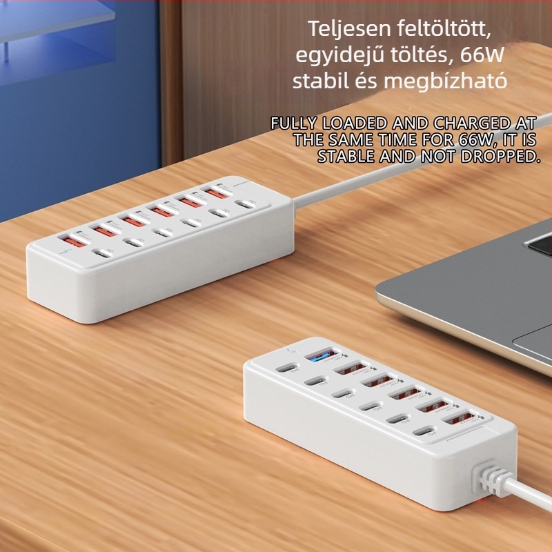 12-portos USB-C dokkoló állomás USB 3.0-val, 66W PD gyors töltés, külső tápegységgel