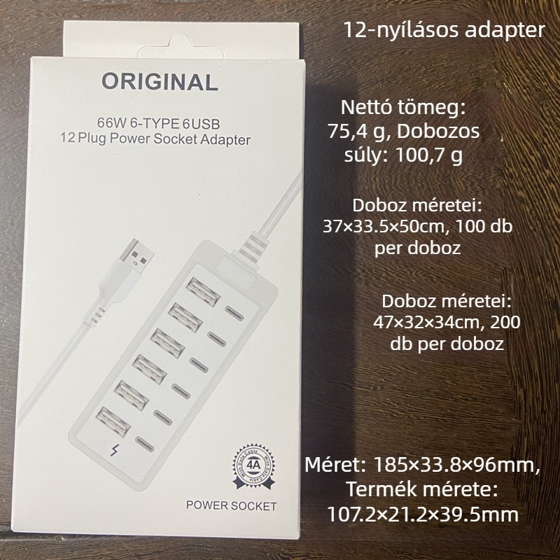 12-portos USB-C dokkoló állomás USB 3.0-val, 66W PD gyors töltés, külső tápegységgel