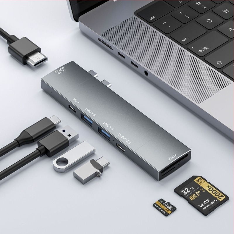Duális USB-C dokkoló moduláris háromszegmenses kialakítással, CK-00406A, 5Gbps, USB-C hub, külső tápellátás nélkül