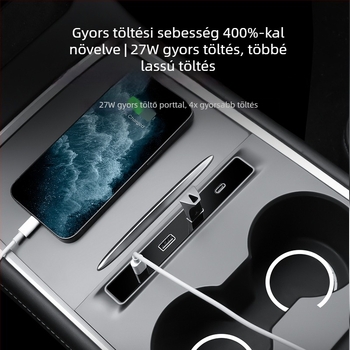Tesla Model 3/Y központi konzol USB dokkoló állomás, 2 USB és 2 USB-C porttal, USB 2.0 interfész, külső tápegység