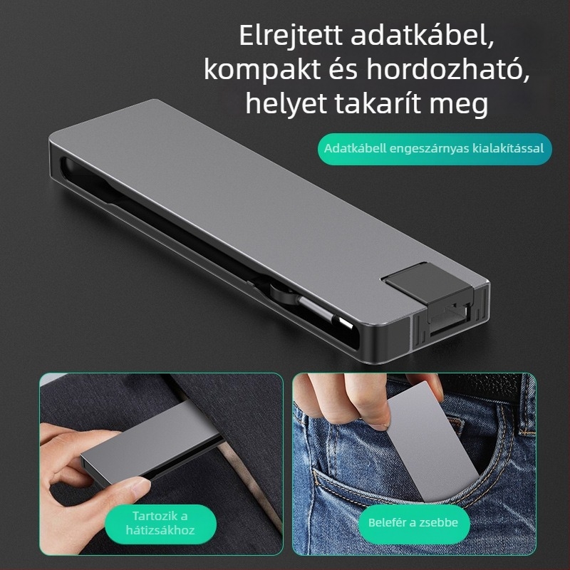 Type-C 7–in–1 dokkoló számítógéphez, USB-C interfész, 5 Gbps átviteli sebesség, Gigabites Ethernet, PD100 gyorstöltés, CNC alumínium ház