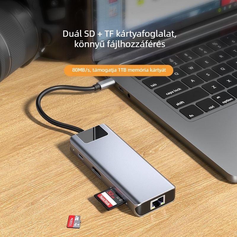 USB-C dokkoló állomás, hat egyben: USB 3.0 x2, SD, TF, HDMI, PD