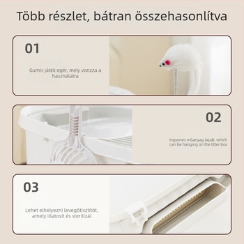 Extra nagy macska alomtál felső nyílással, fröccsenés elleni, félig zárt dizájn