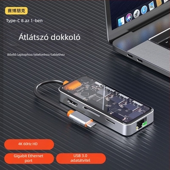 Type-C többfunkciós dokk USB-bővítéssel, HDMI kijelzőkimenet és Gigabit Ethernet laptopokhoz