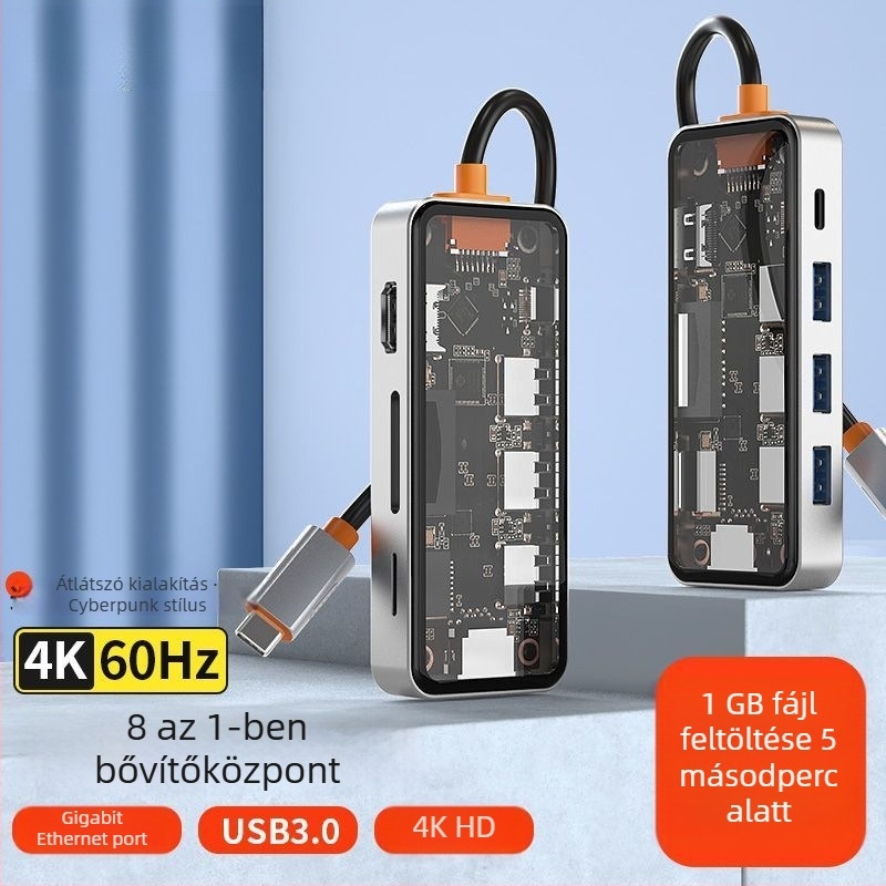 Type-C többfunkciós dokk USB-bővítéssel, HDMI kijelzőkimenet és Gigabit Ethernet laptopokhoz