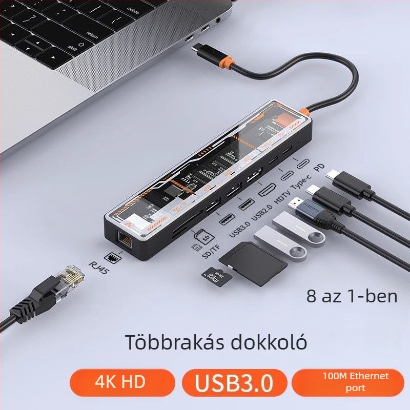 Type-C többfunkciós dokk USB-bővítéssel, HDMI kijelzőkimenet és Gigabit Ethernet laptopokhoz