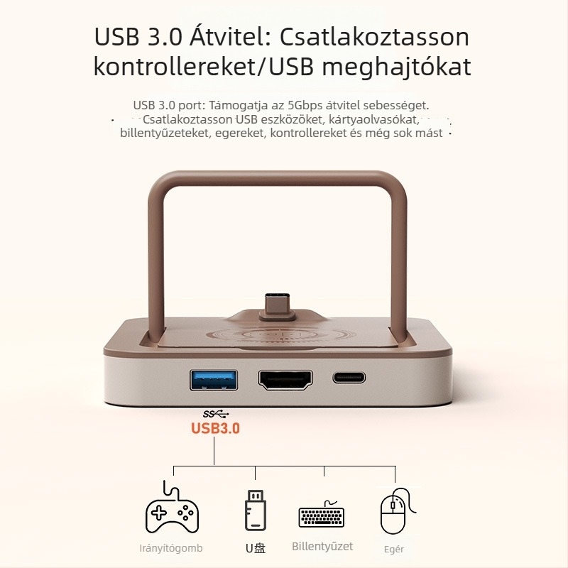Type-C dokkoló állomás telefonhoz és tablethez HDMI videókonverterrel, 4K támogatás, 5Gbps, külső tápellátás nélkül