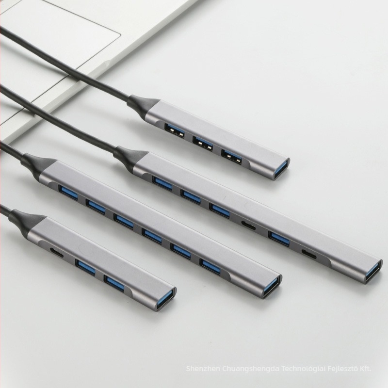Type-C kettős fejű bővítő dokk 7-in-1 USB 3.0 hub telefonhoz és számítógéphez, átviteli sebesség legfeljebb 5 Gbps, 1–4 portok, külső tápegység nélkül